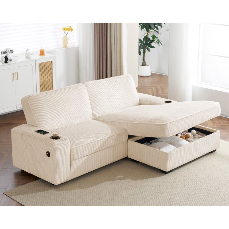 89 inch L Shape Couch Convertible Couch with USB Charging Port Cup Holders L Shape Sofa with Storage Chiase Modern Sofa for Living Room Corduroy